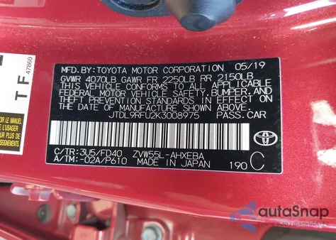 2019 Toyota Prius Le z USA, uszkodzony, nr VIN JTDL9RFU2K3008975